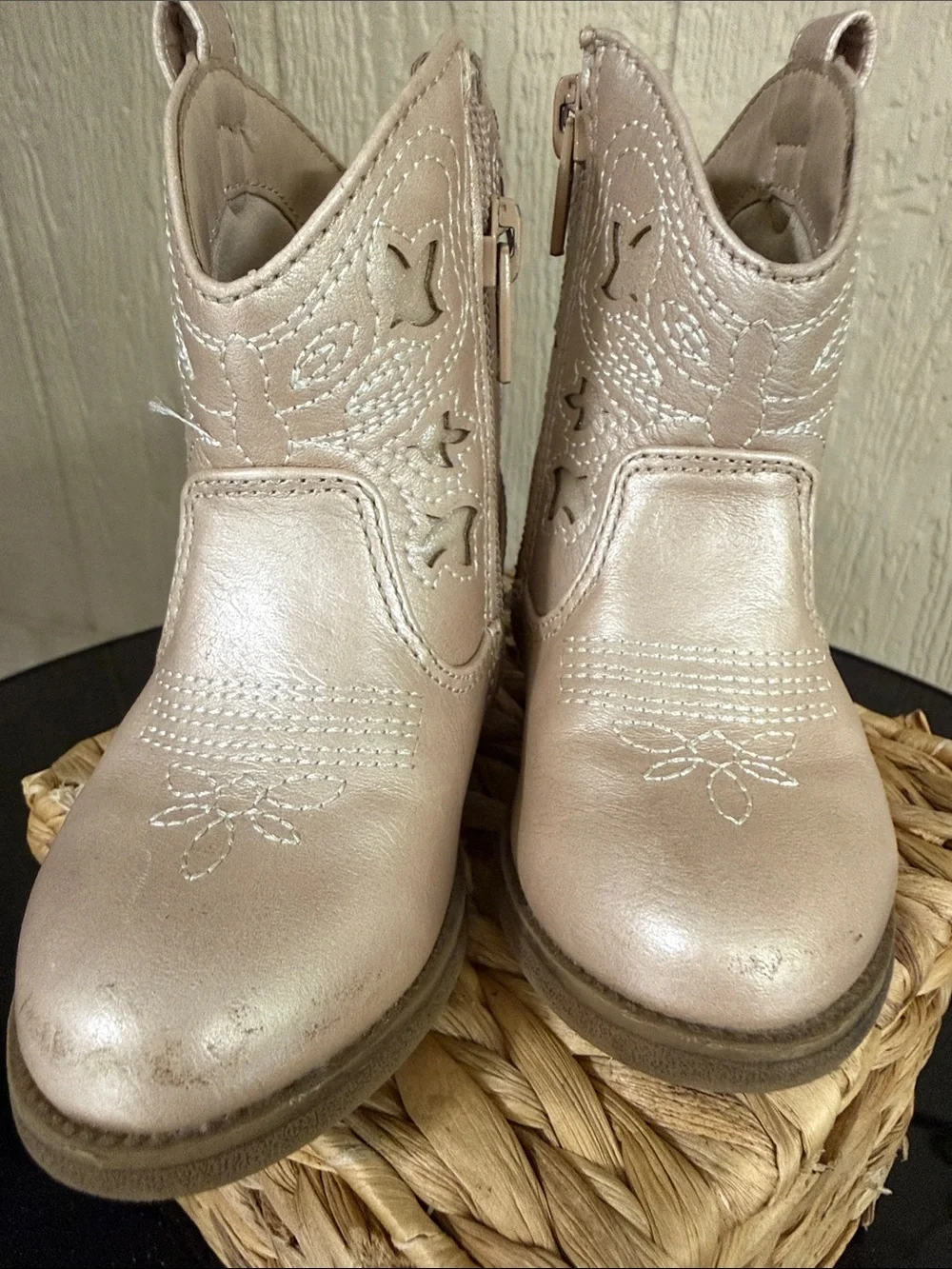 Cat & Jack Metallic Rose Gold Kids Cowboy Boots